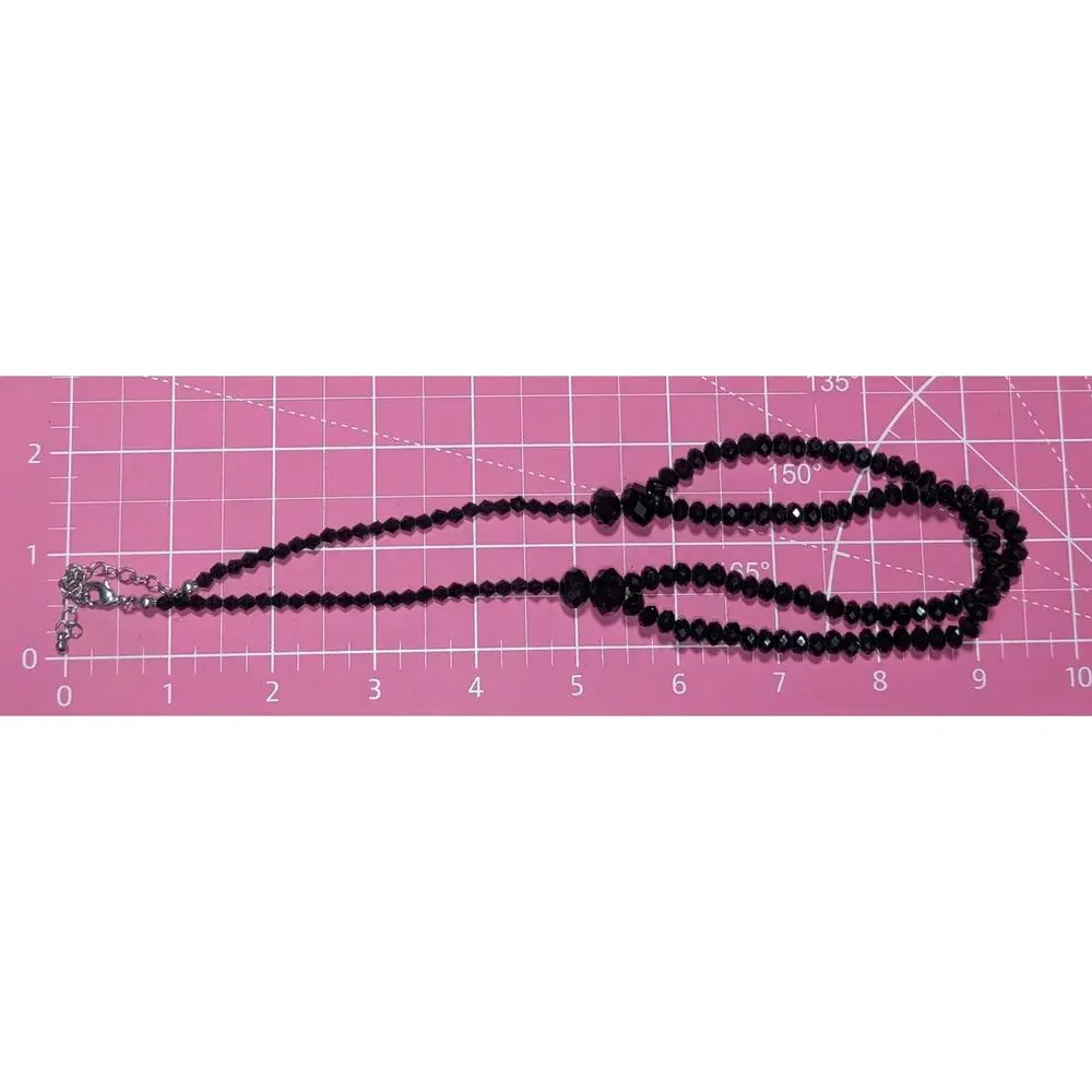 Blacked Faceted Glass Beads One Strand Into Two Necklace
